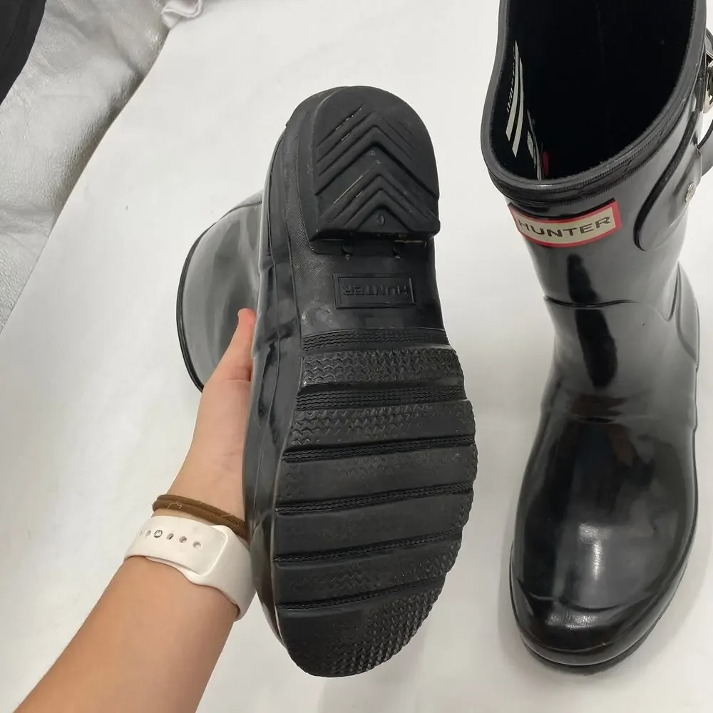 Hunter black gloss short rain‎ boots